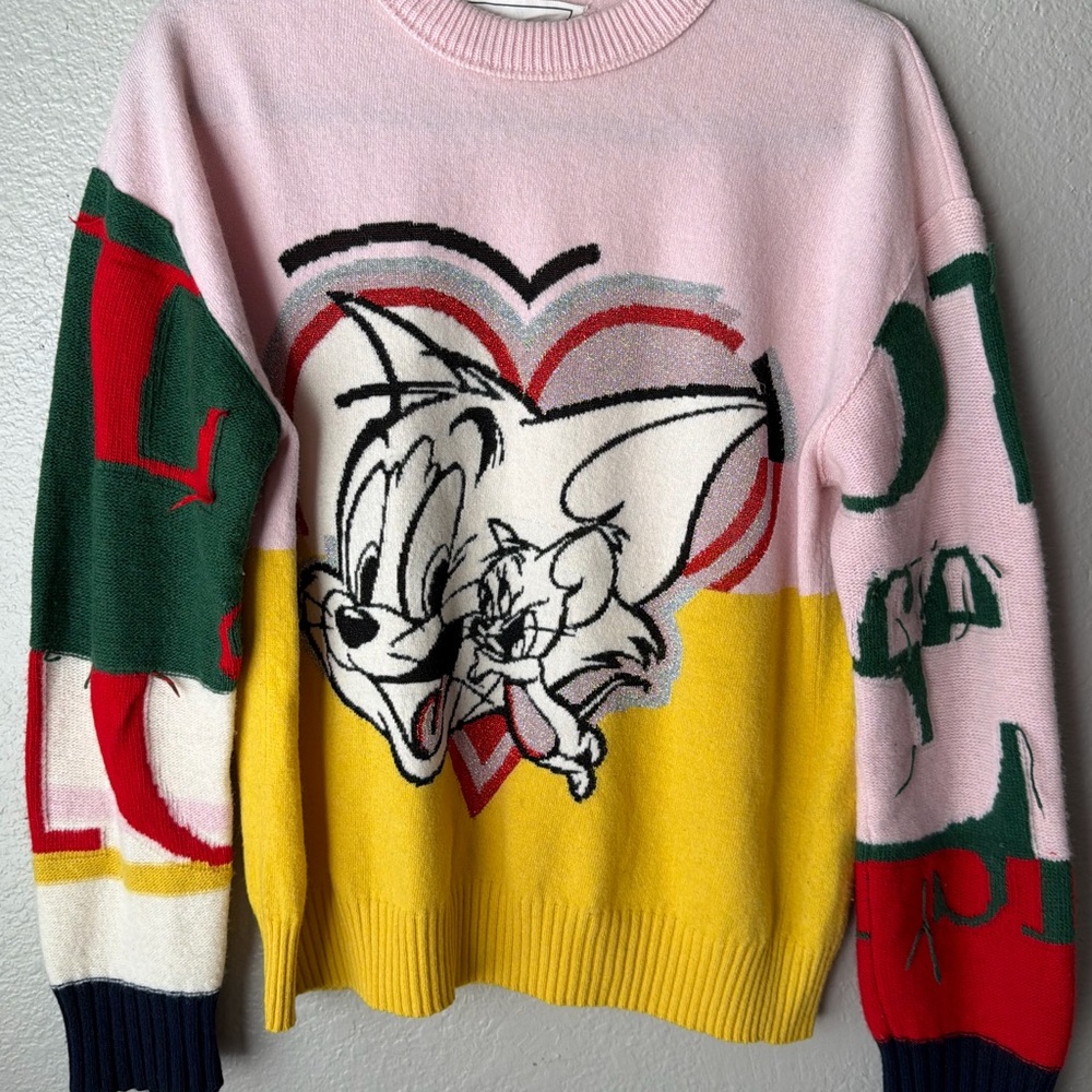 Iceberg Pink Yellow Cartoon Heart Crewneck Sweater , made in Italy